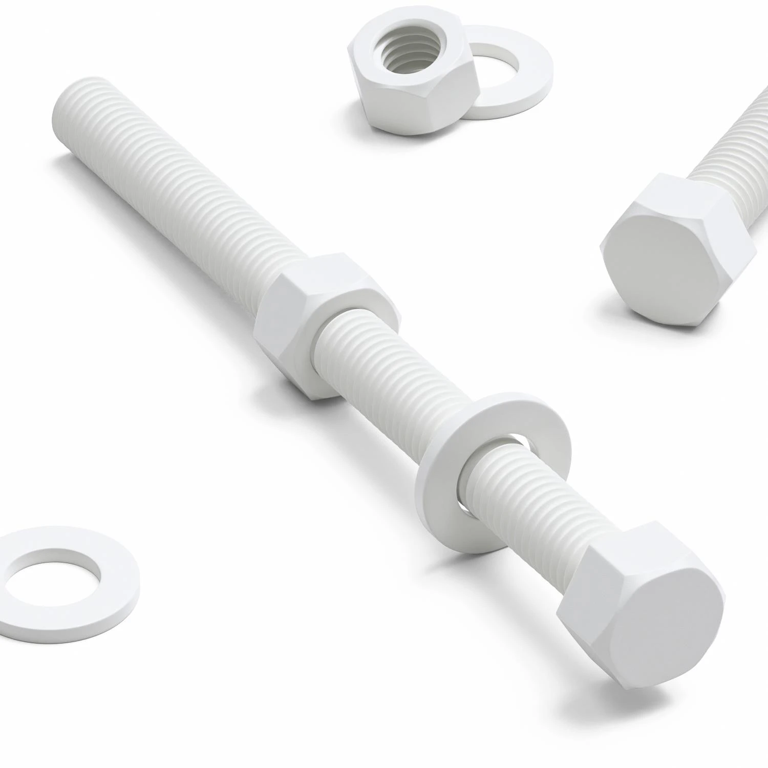 5x White PP Hex Head Plastic Screws & Bolts M12 x 150 mm, Nuts & Washers