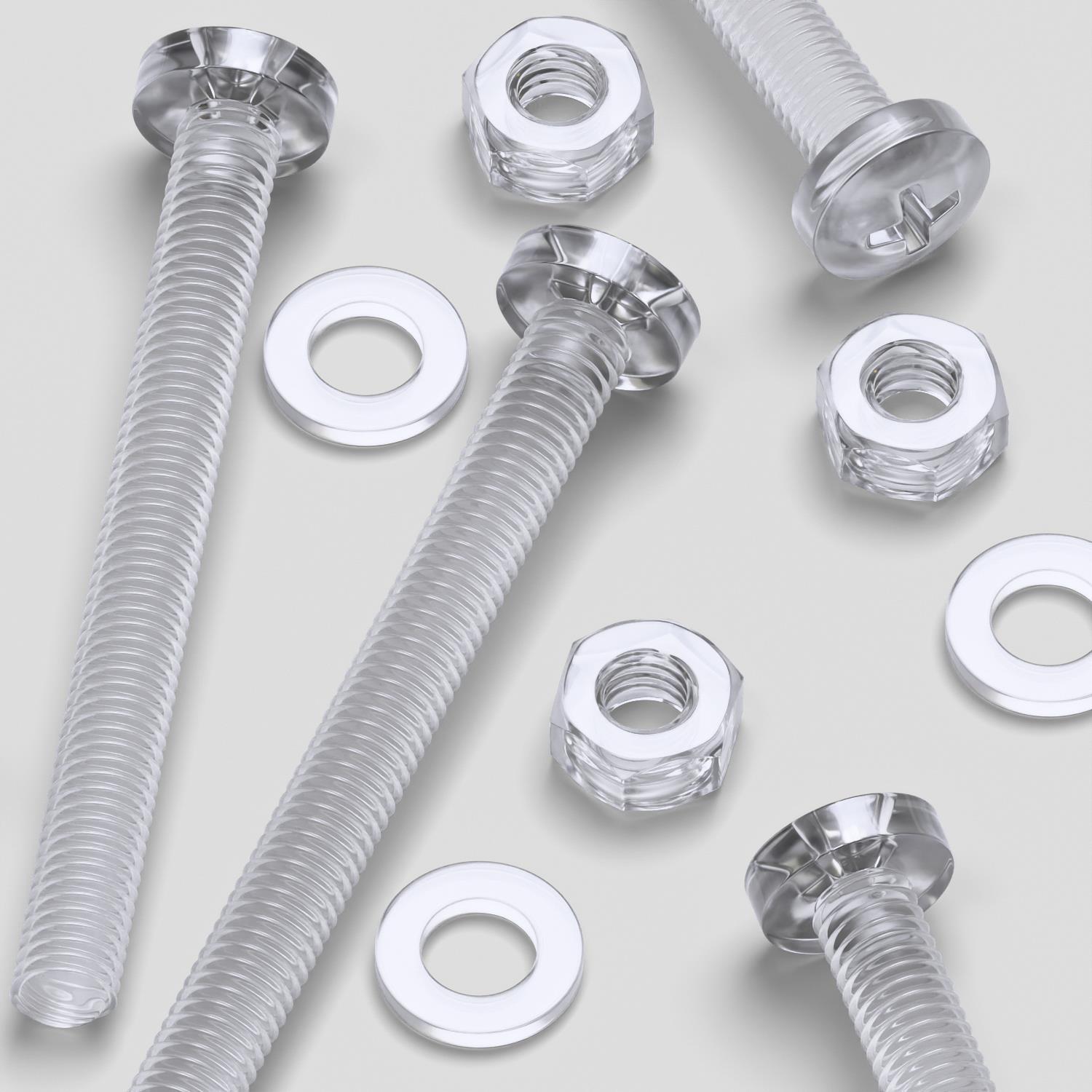 60x Clear Acrylic Pan Head Plastic Screws & Bolts M6 x 60 mm, Nuts & Washers