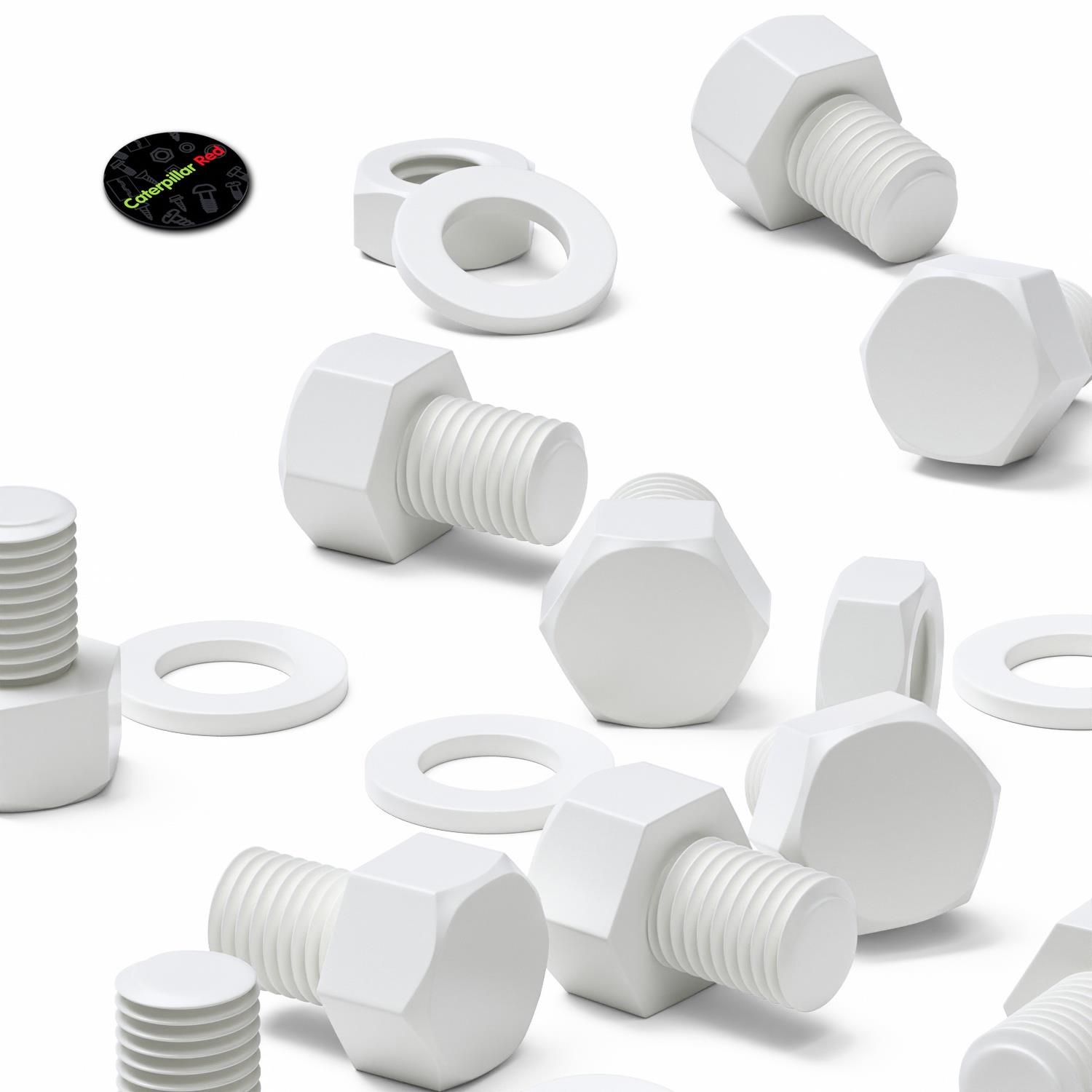 10x White PP Hex Head Plastic Screws & Bolts M16 x 20 mm, Nuts & Washers