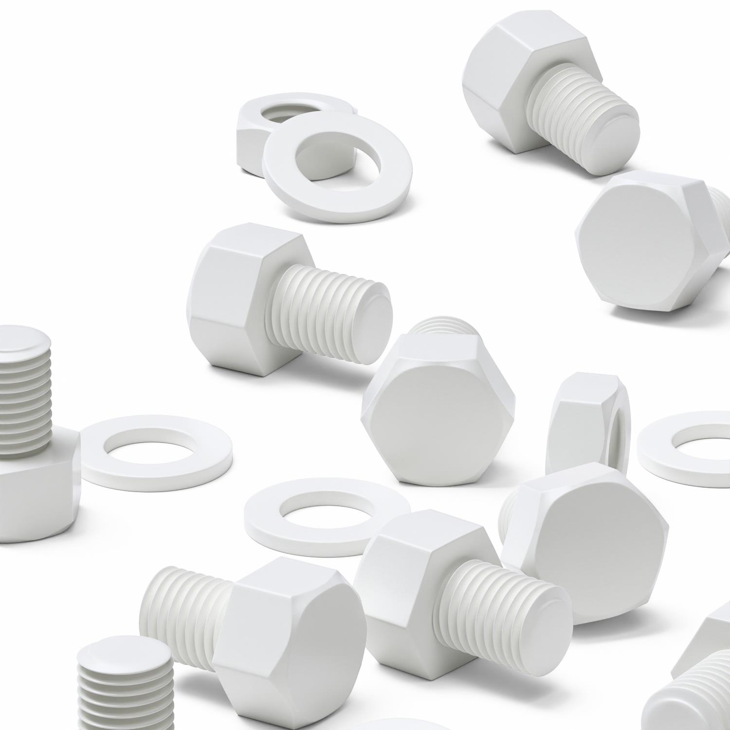 10x White PP Hex Head Plastic Screws & Bolts M16 x 20 mm, Nuts & Washers