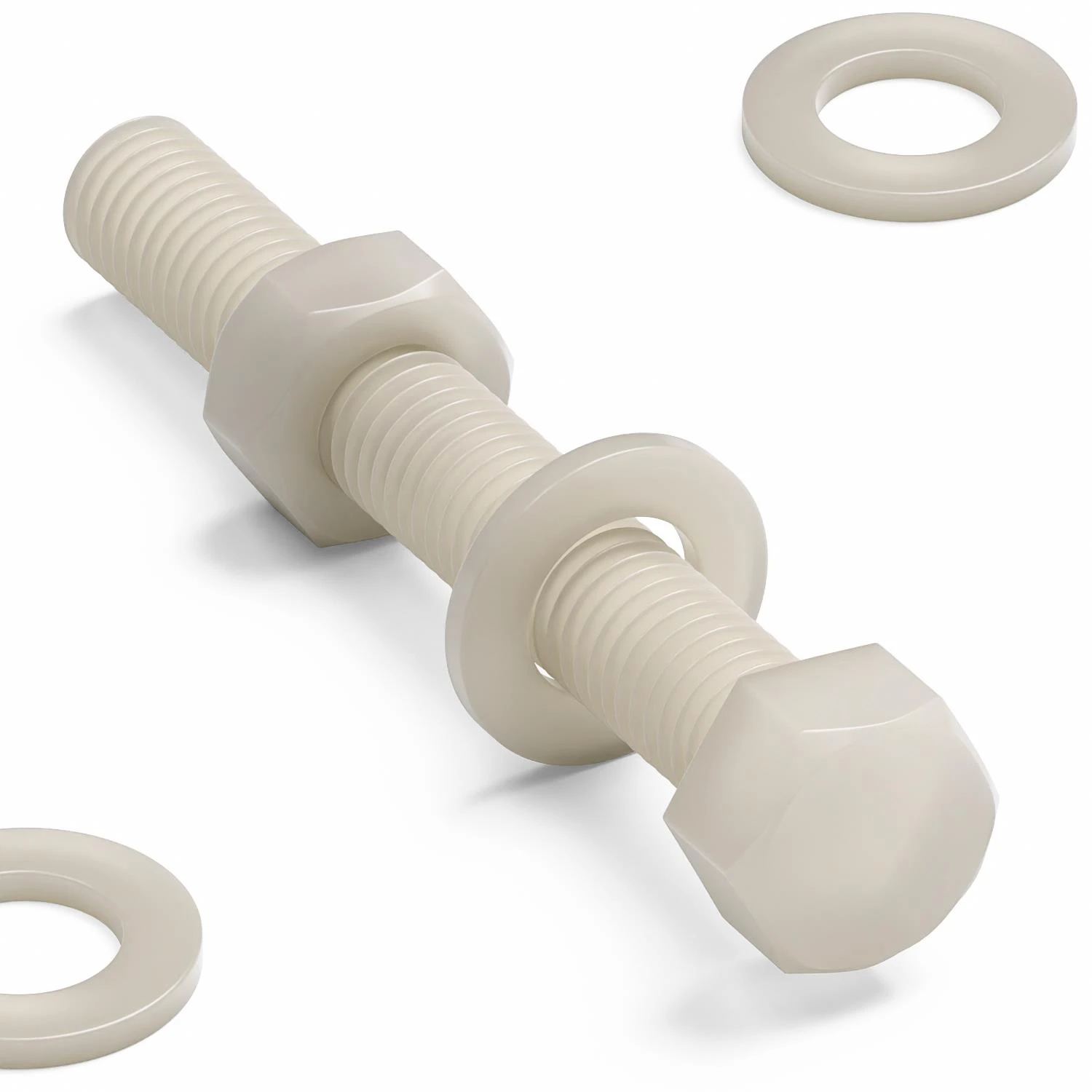 10x Natural Nylon Hex Head Screws & Bolts M10 x 75 mm, Nuts & Washers