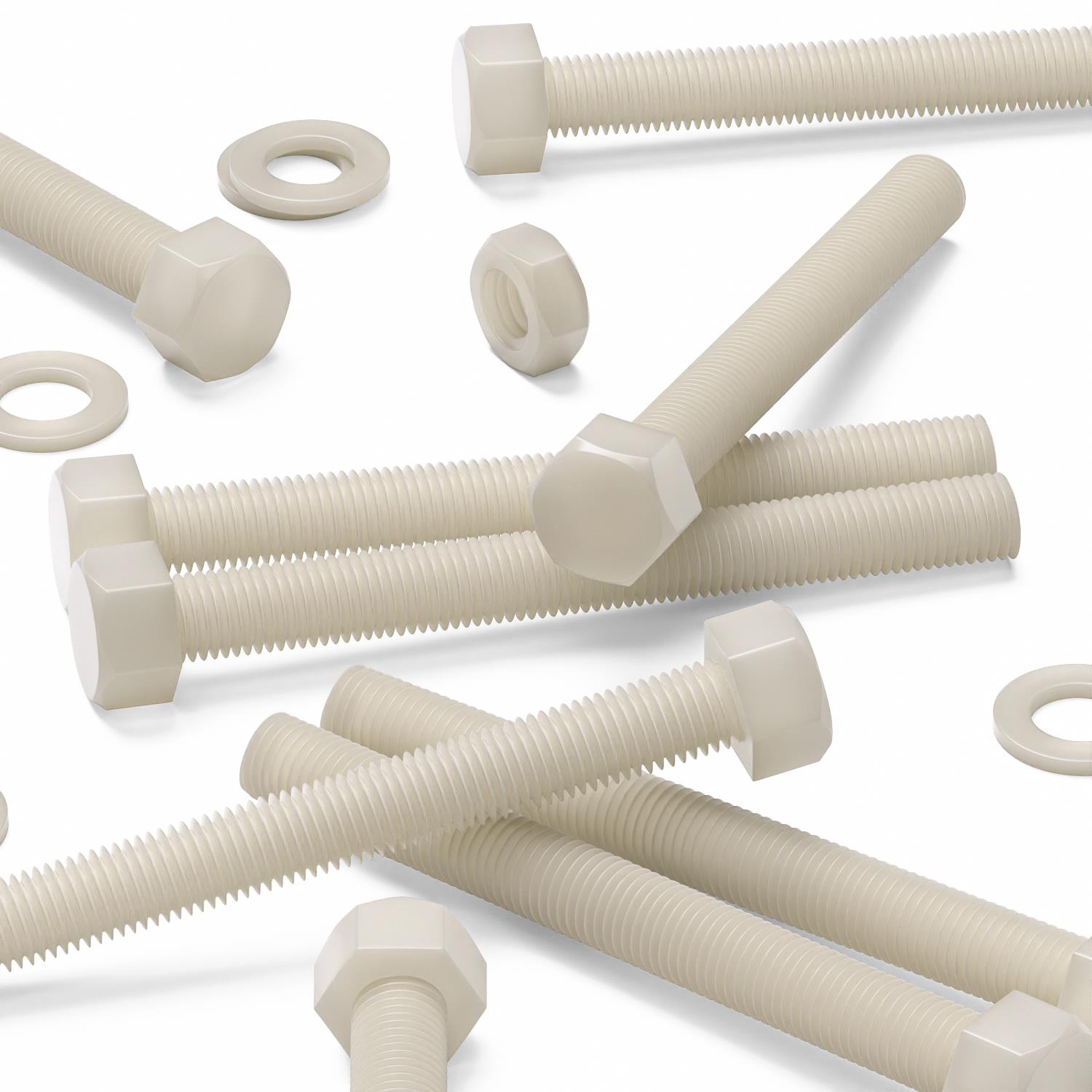 5x Natural Nylon Hex Head Screws & Bolts M16 x 150 mm, Nuts & Washers