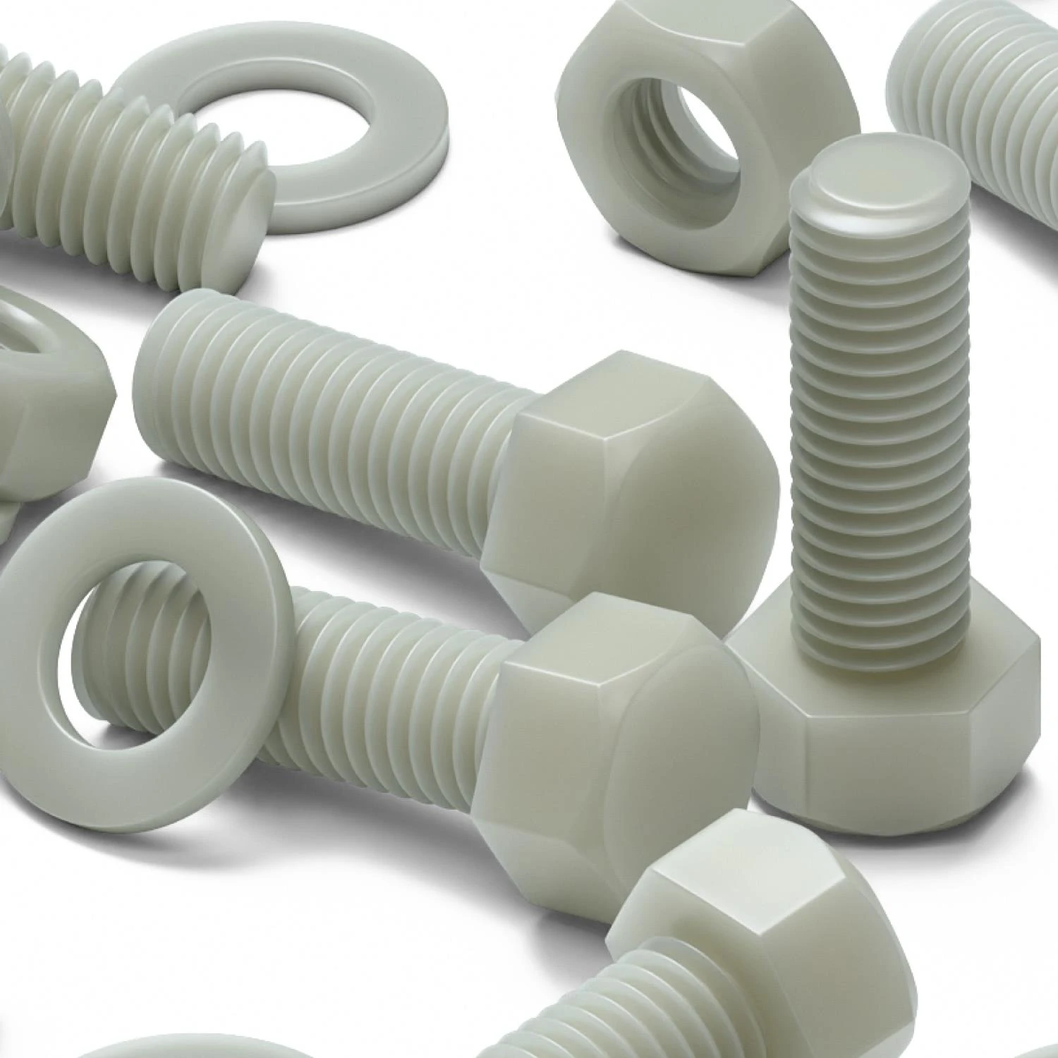 20x Natural Glass Filled Nylon Hex Head Screws M10 x 30 mm, Nuts & Washers