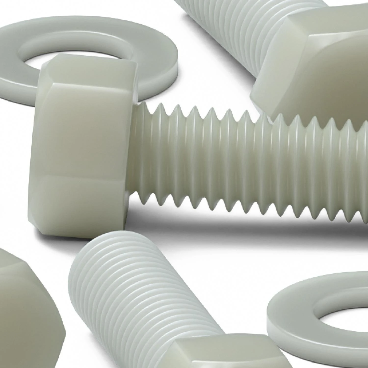 50x Natural Glass Filled Nylon Hex Head Screws M5 x 20 mm, Nuts & Washers
