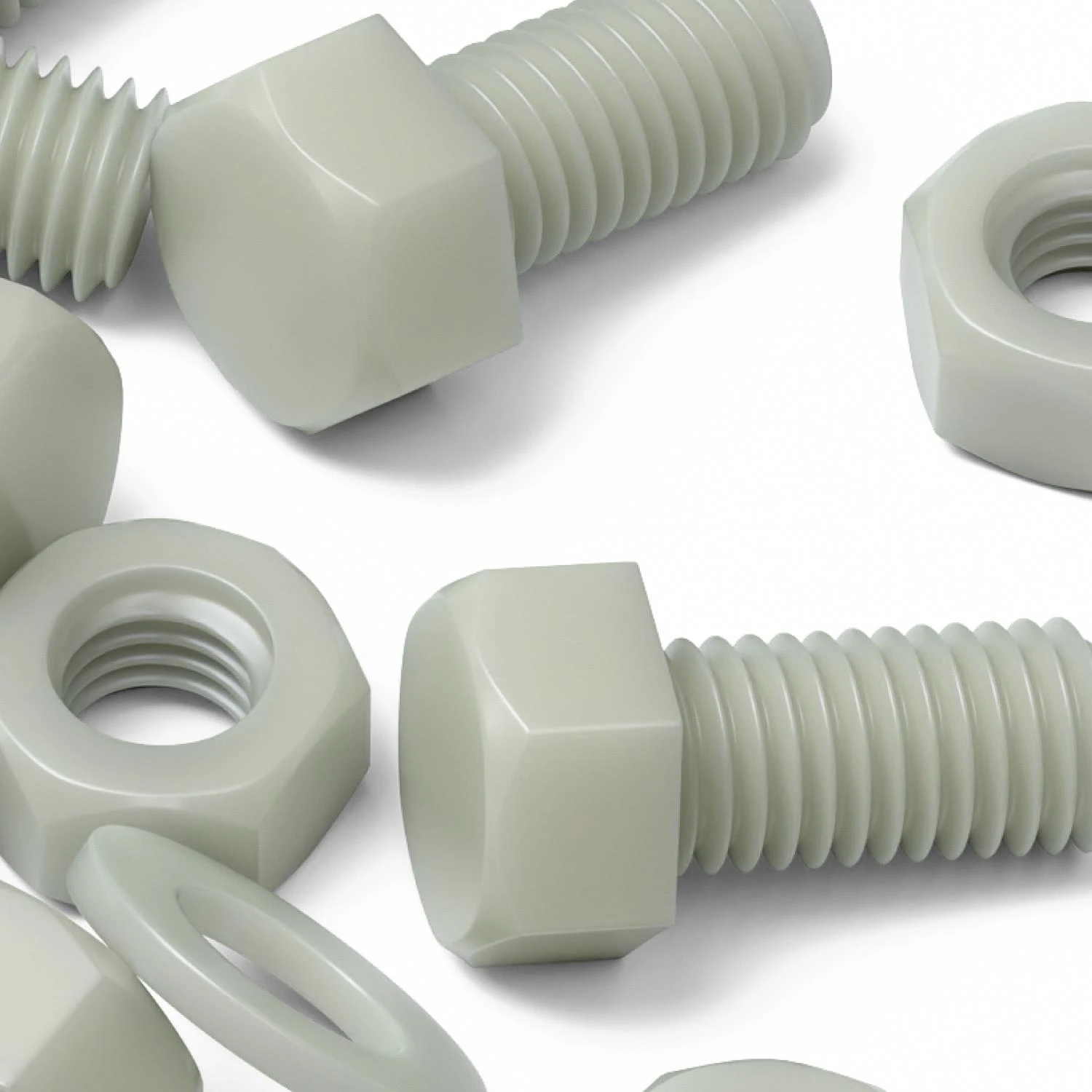 20x Natural Glass Filled Nylon Hex Head Screws M10 x 20 mm, Nuts & Washers
