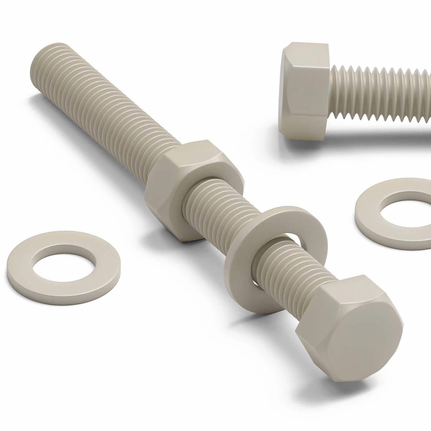 5x Natural PPS Hex Head Plastic Screws & Bolts M10 x 100 mm, Nuts & Washers