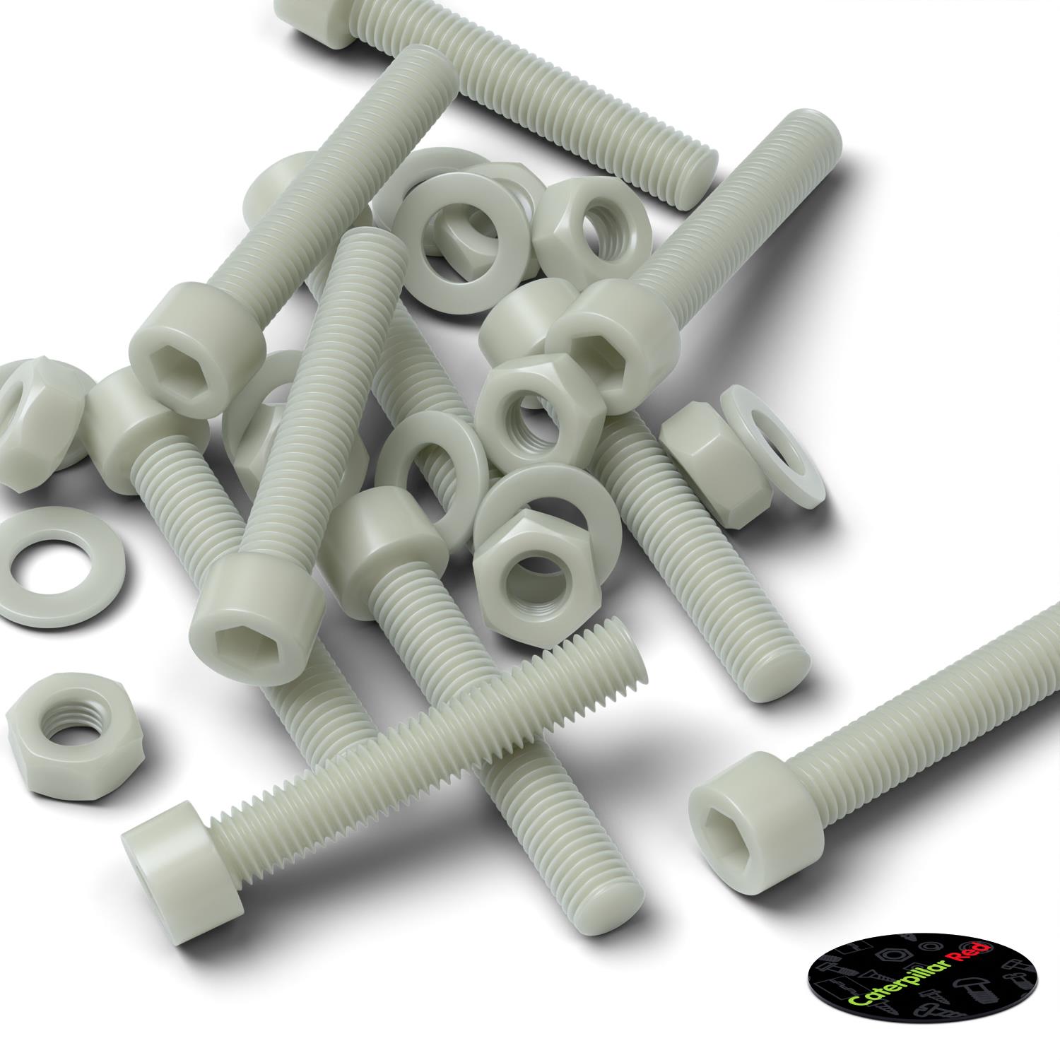 10x Glass Filled Nylon Socket Head Screws M10 x 50 mm, Nuts & Washers
