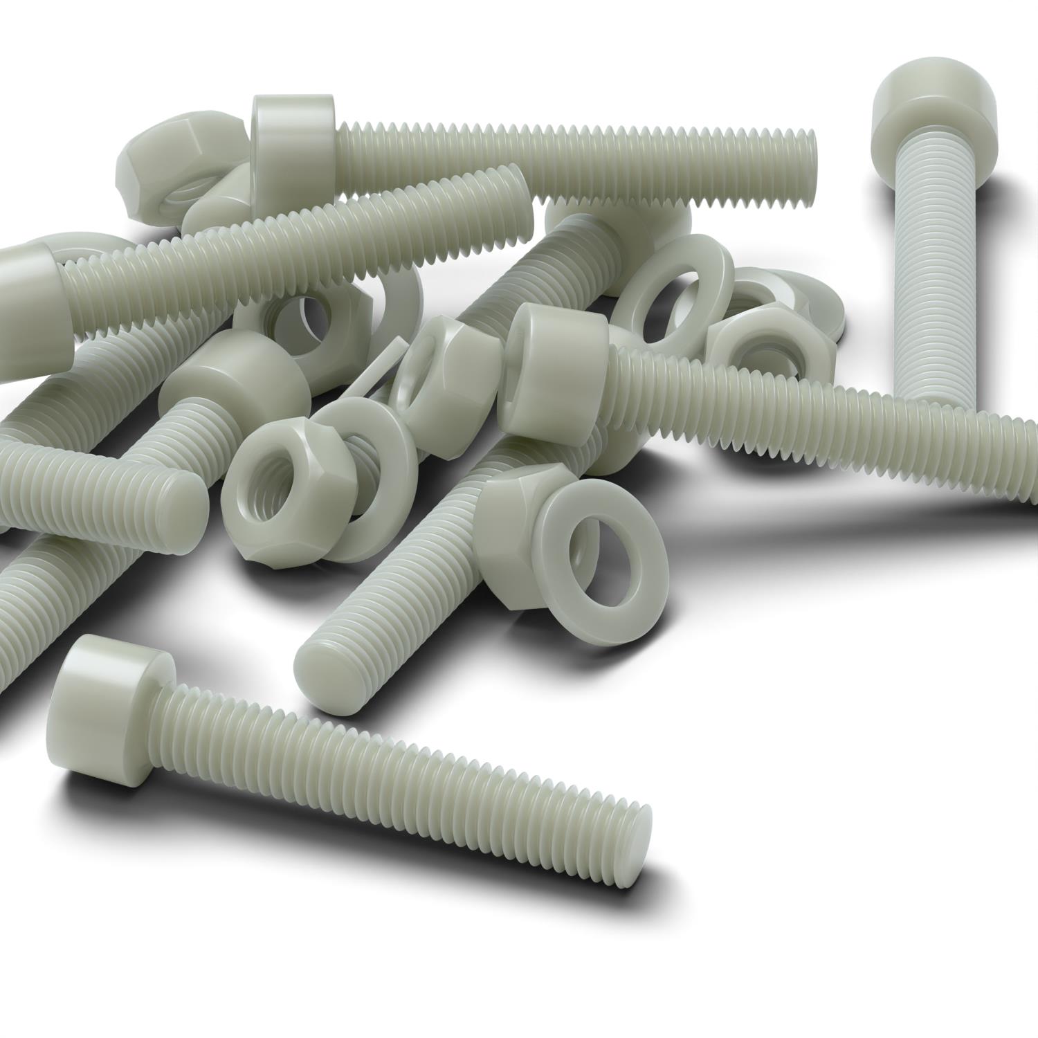 10x Glass Filled Nylon Socket Head Screws M10 x 50 mm, Nuts & Washers