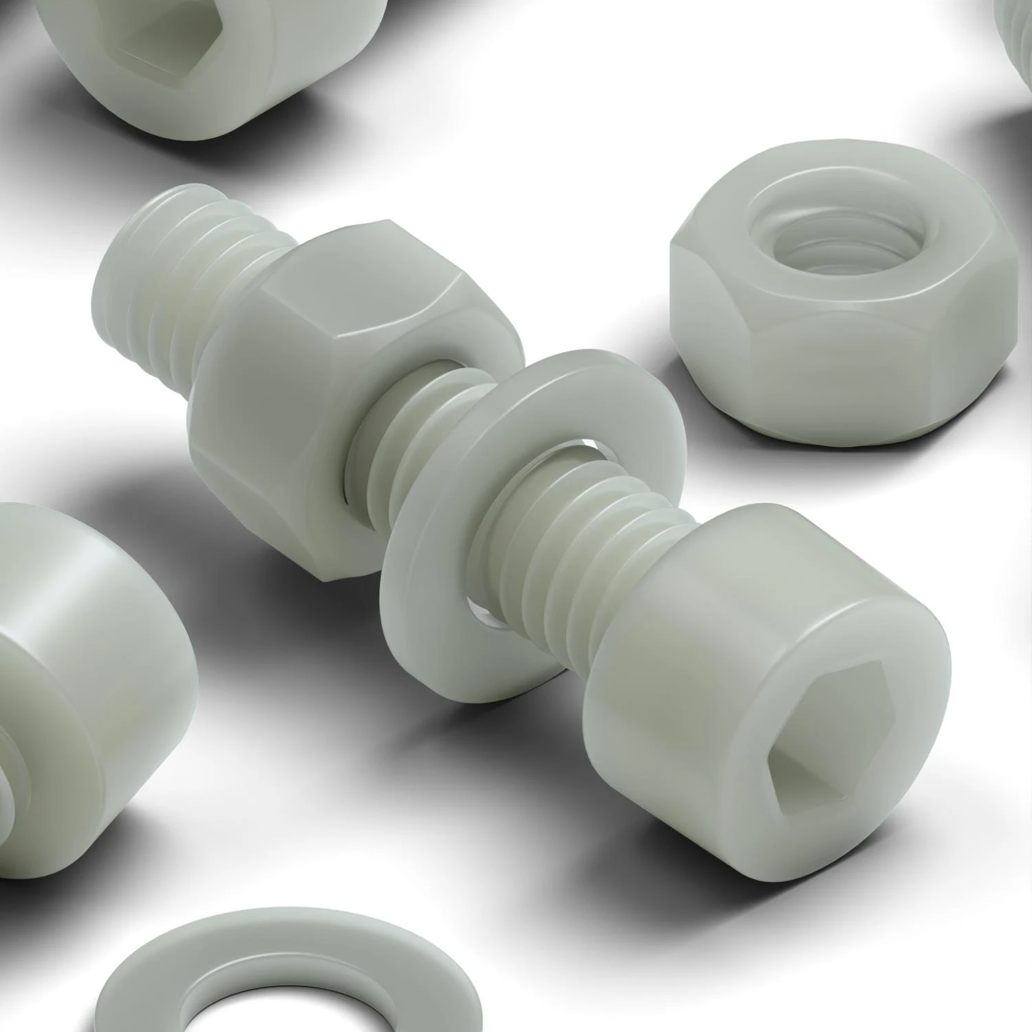 50x Natural Glass Filled Nylon Socket Head Screws M5 x 20 mm, Nuts & Washers