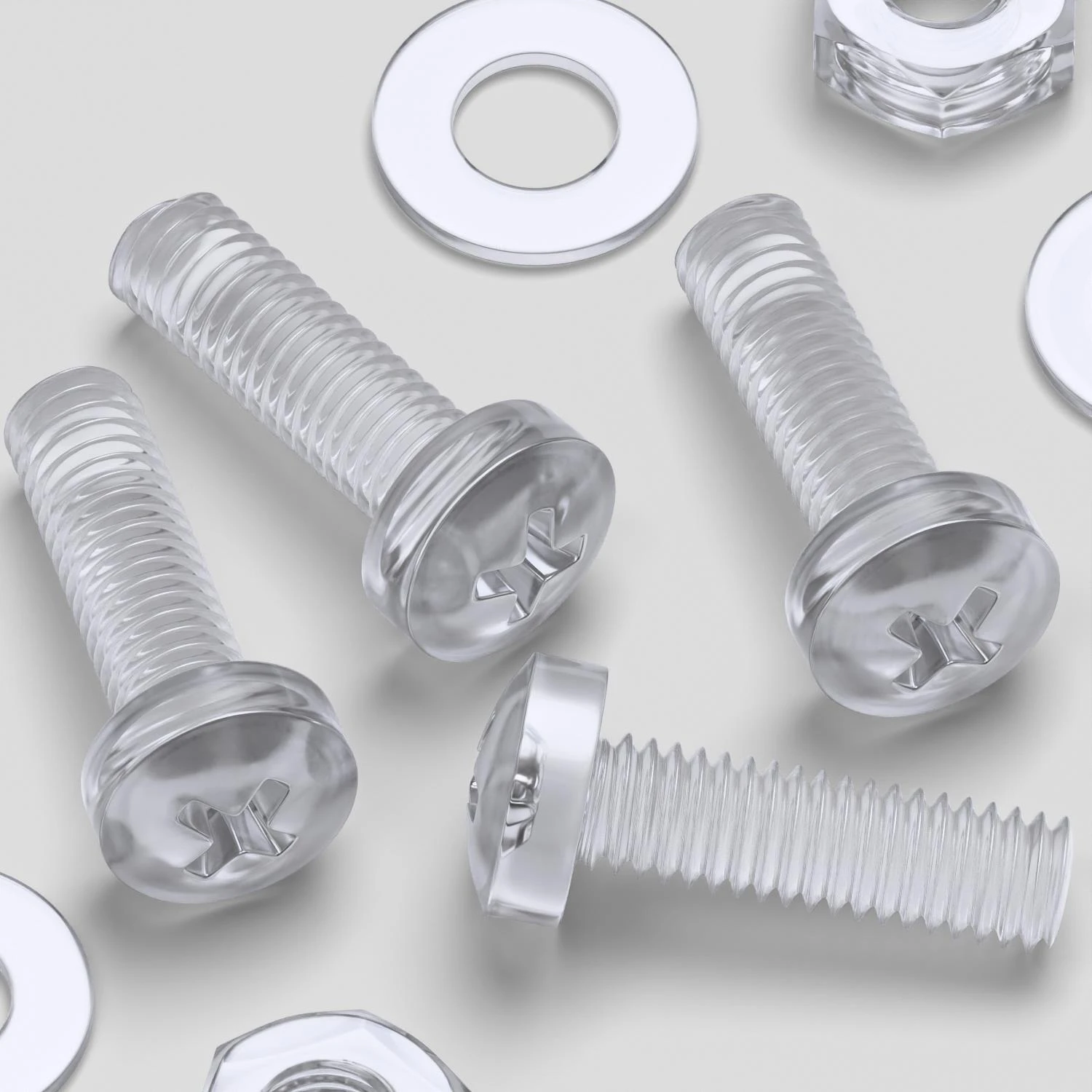 60x Clear Acrylic Pan Head Plastic Screws & Bolts M3 x 10 mm, Nuts & Washers