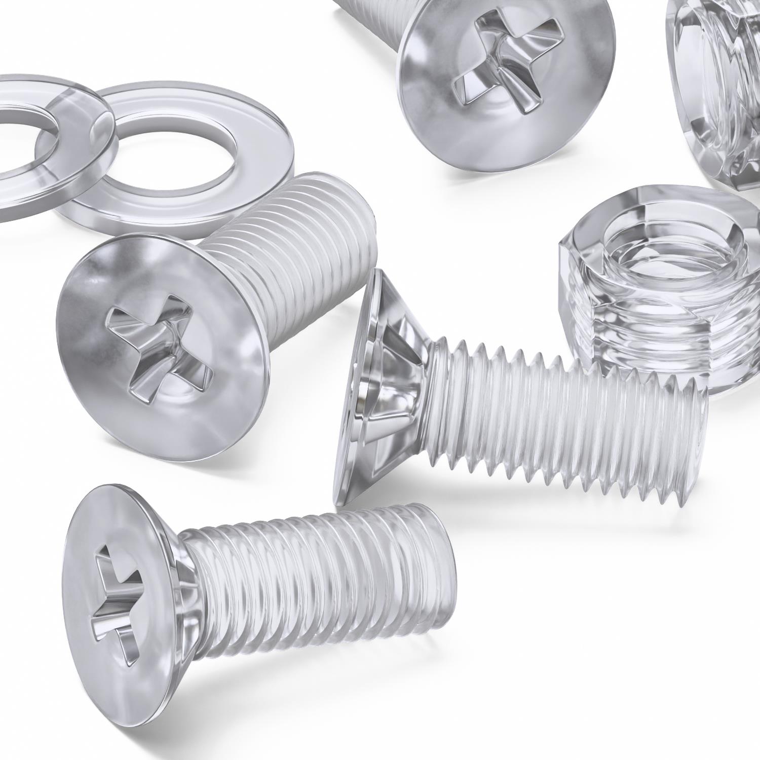 50x Clear Acrylic Countersunk Screws & Bolts M5 x 10 mm, Nuts & Washers