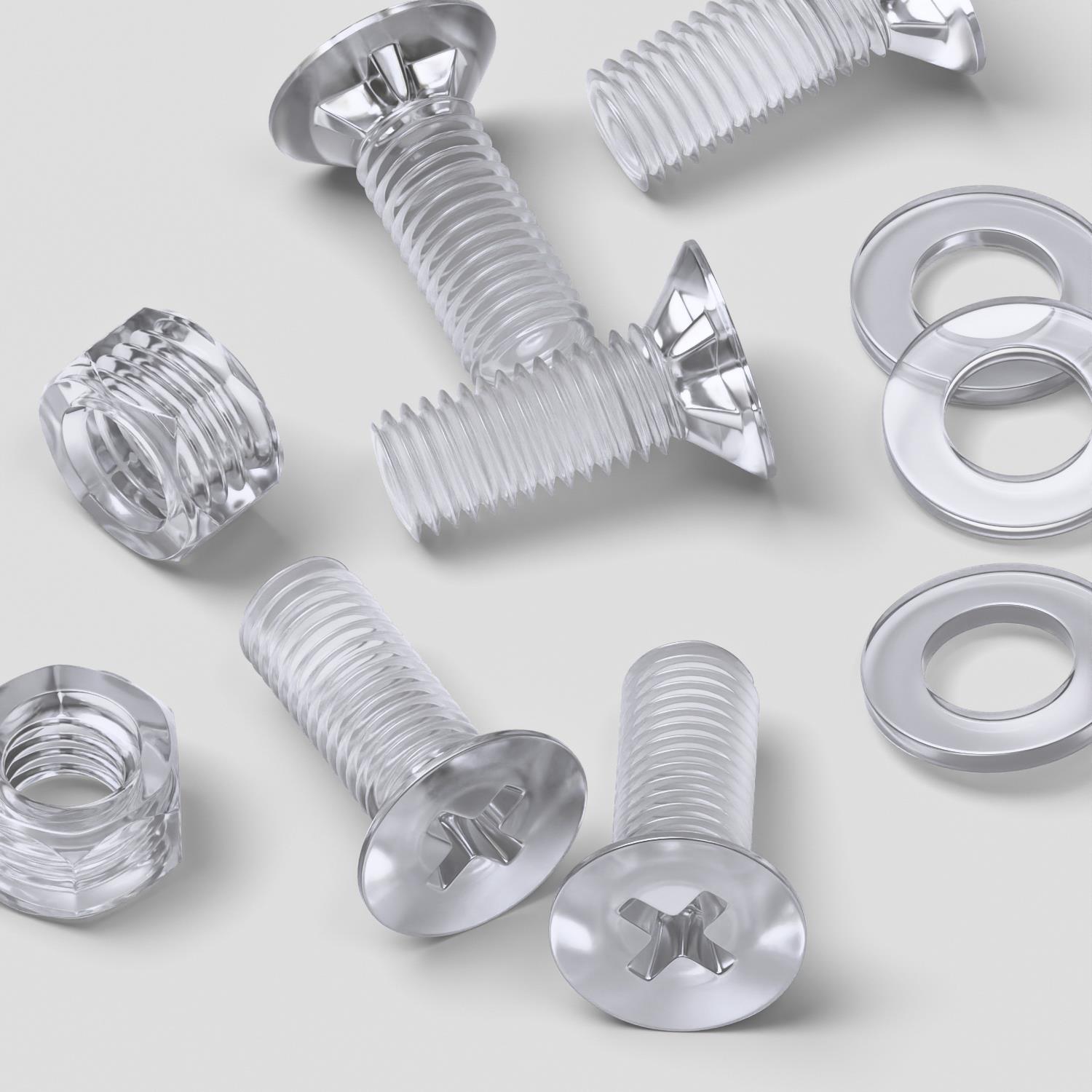 50x Clear Acrylic Countersunk Screws & Bolts M5 x 10 mm, Nuts & Washers