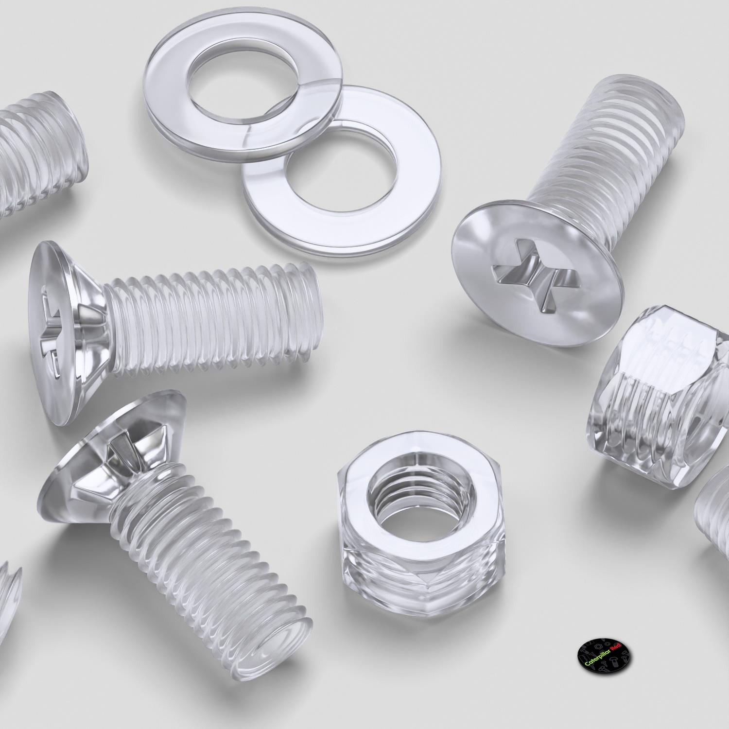 50x Clear Acrylic Countersunk Screws & Bolts M5 x 10 mm, Nuts & Washers