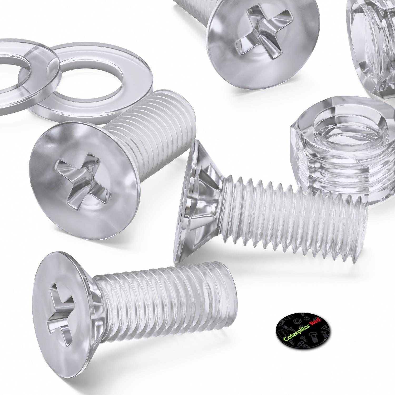 50x Clear Acrylic Countersunk Screws & Bolts M5 x 10 mm, Nuts & Washers