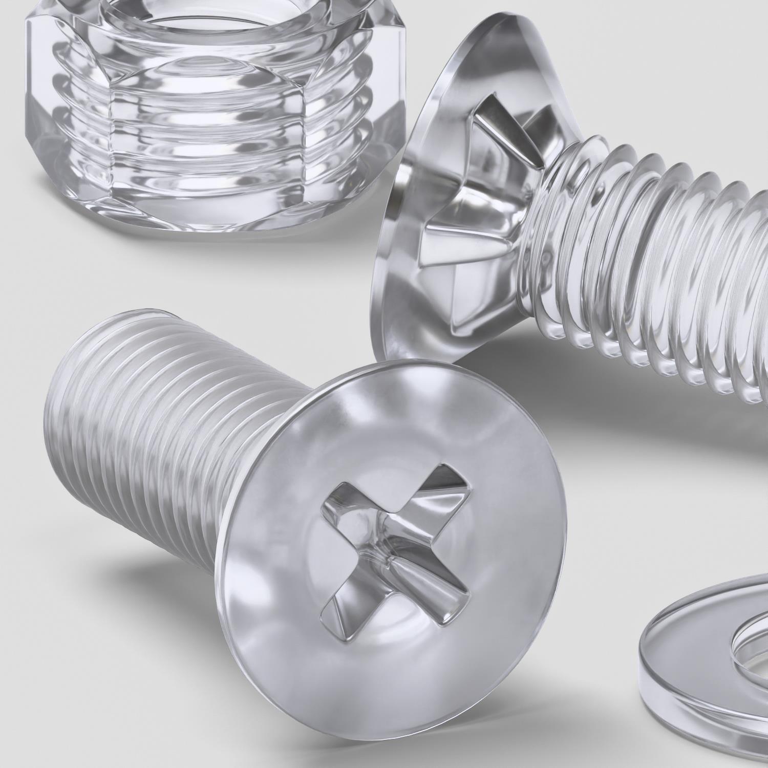 50x Clear Acrylic Countersunk Screws & Bolts M5 x 10 mm, Nuts & Washers