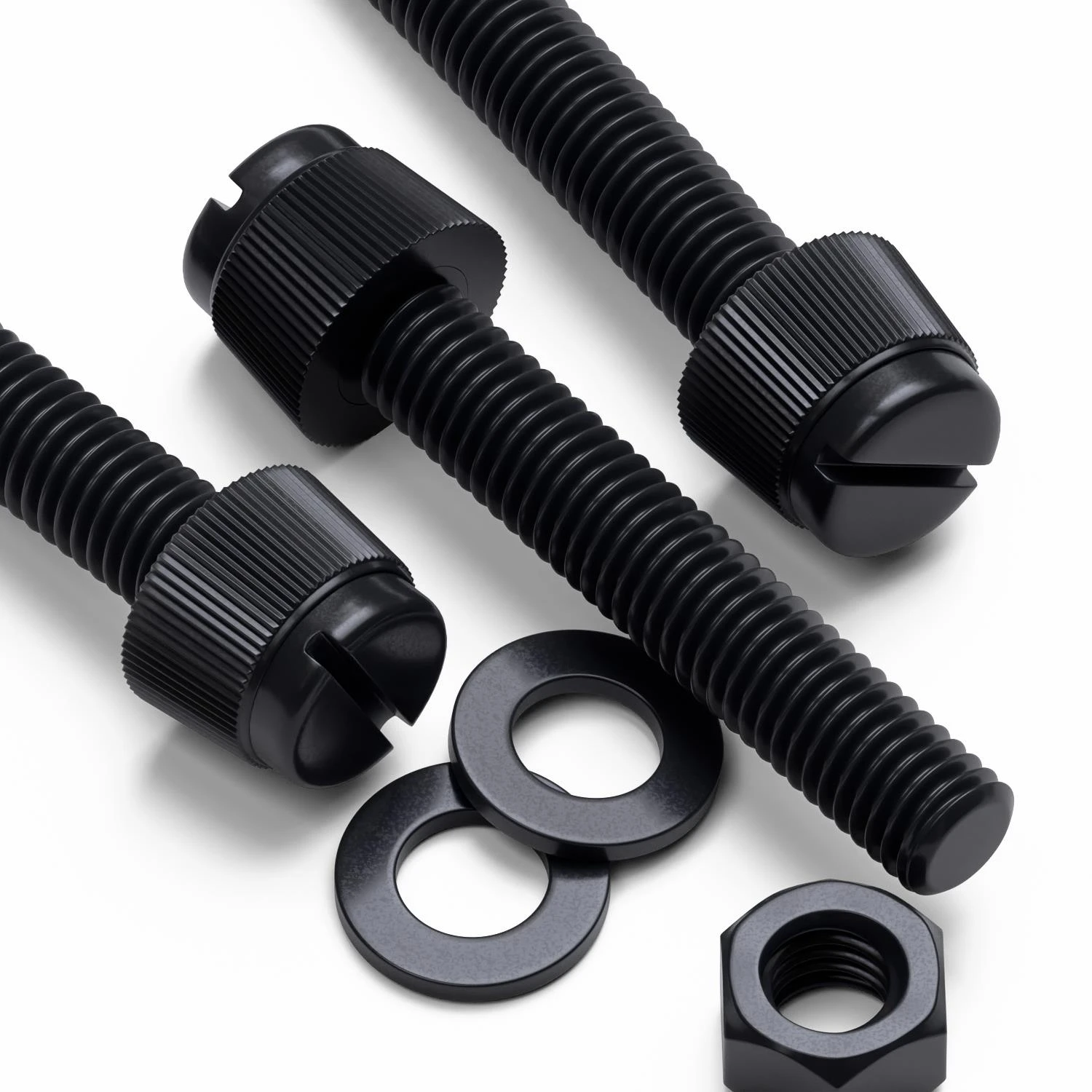 50x Black Nylon Slotted Knurled Thumbscrews M5 x 30 mm, Nuts & Washers