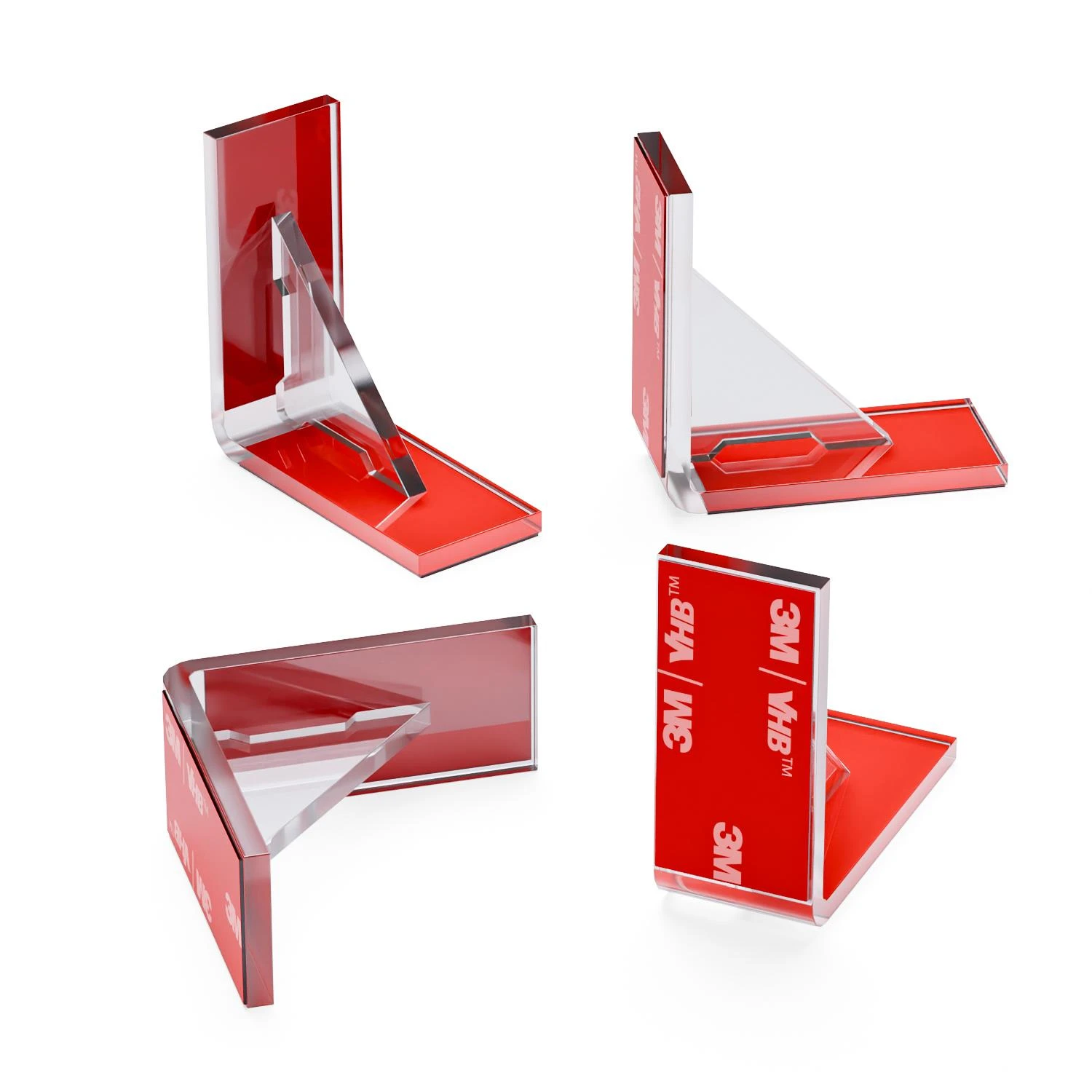 4x V4 5 mm Reinforced L Brackets, Clear Acrylic, Self-Adhesive, No Glue