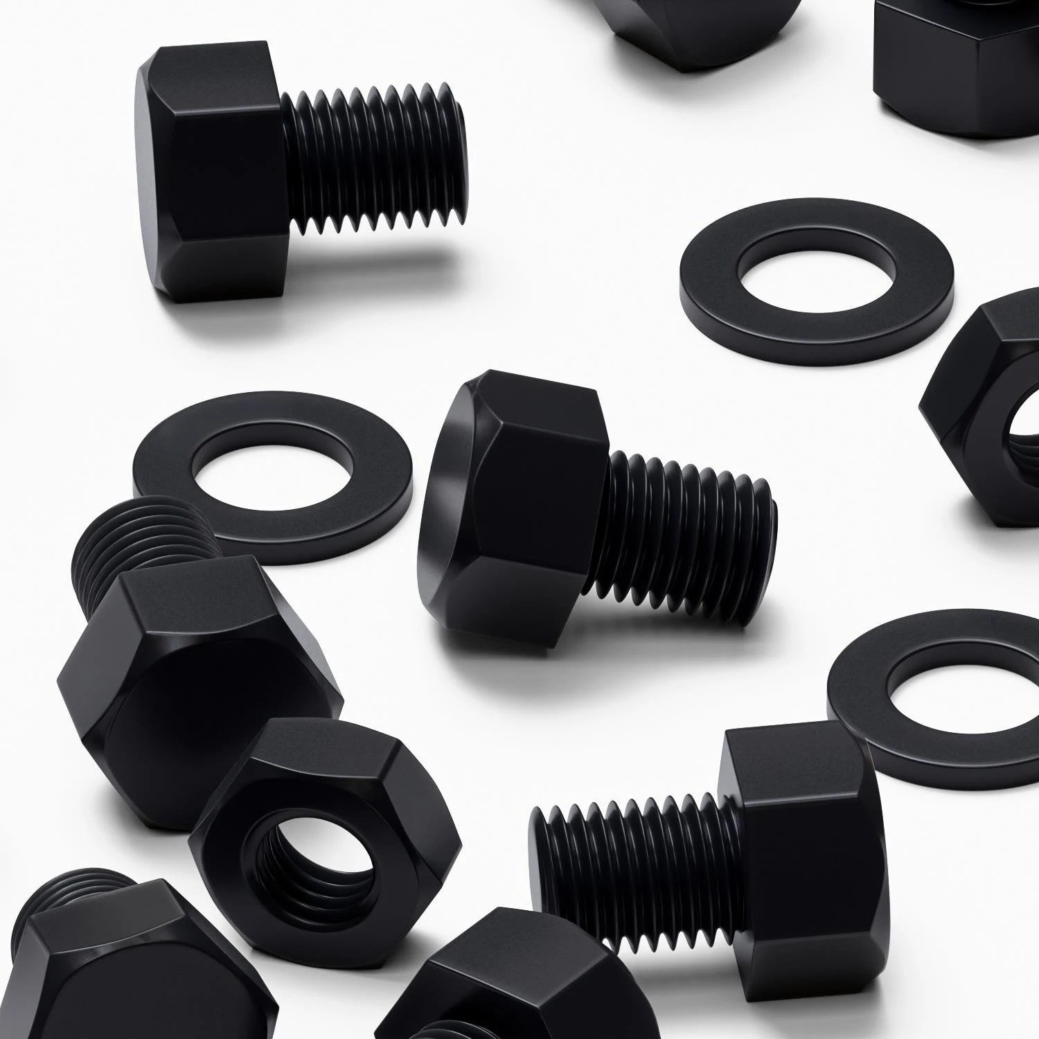 10x Black Nylon Hex Head Plastic Screws & Bolts M16 x 20 mm, Nuts & Washers