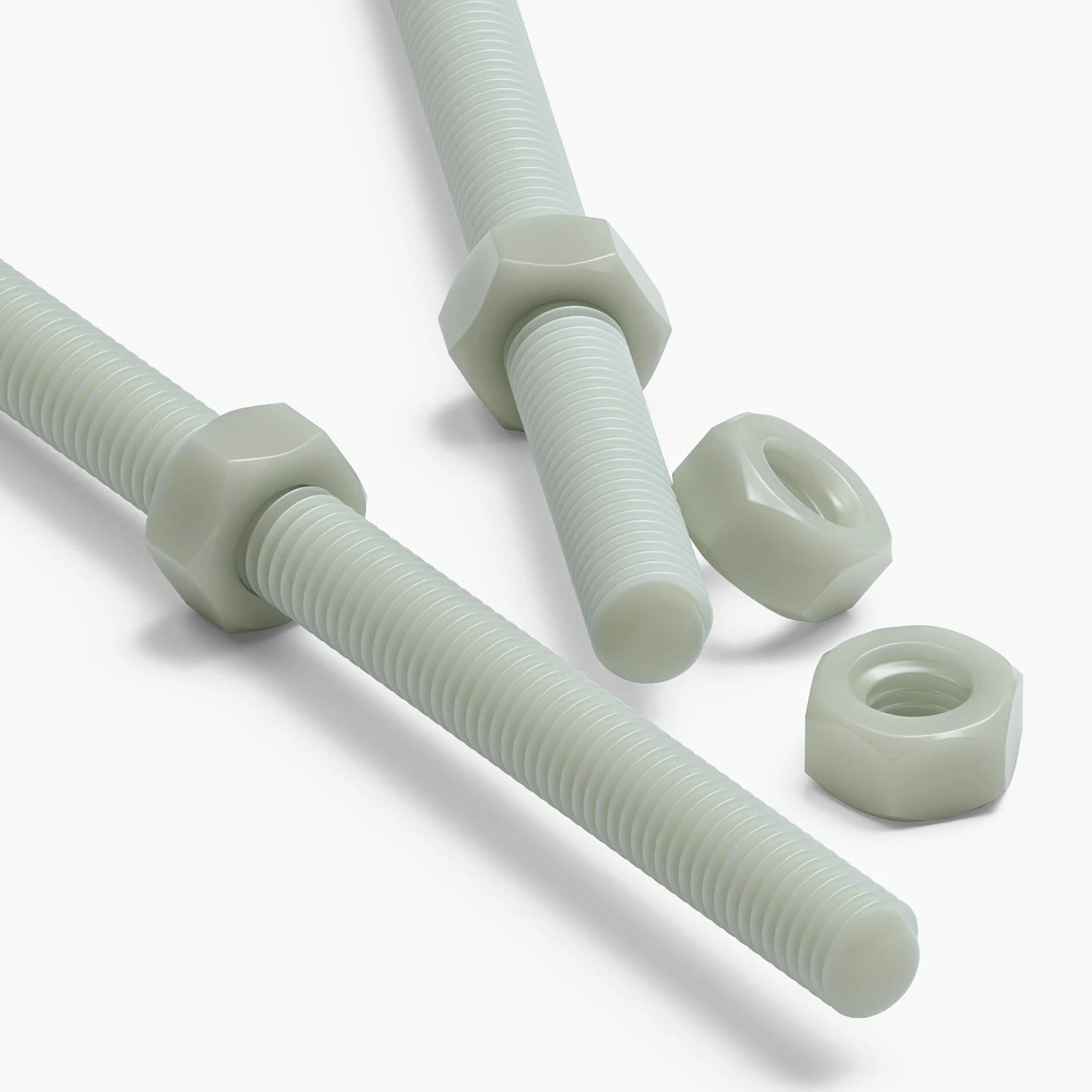 2x Natural Nylon PA66+GF M10 x 500 mm Threaded Rods, Studding + 4 Nuts