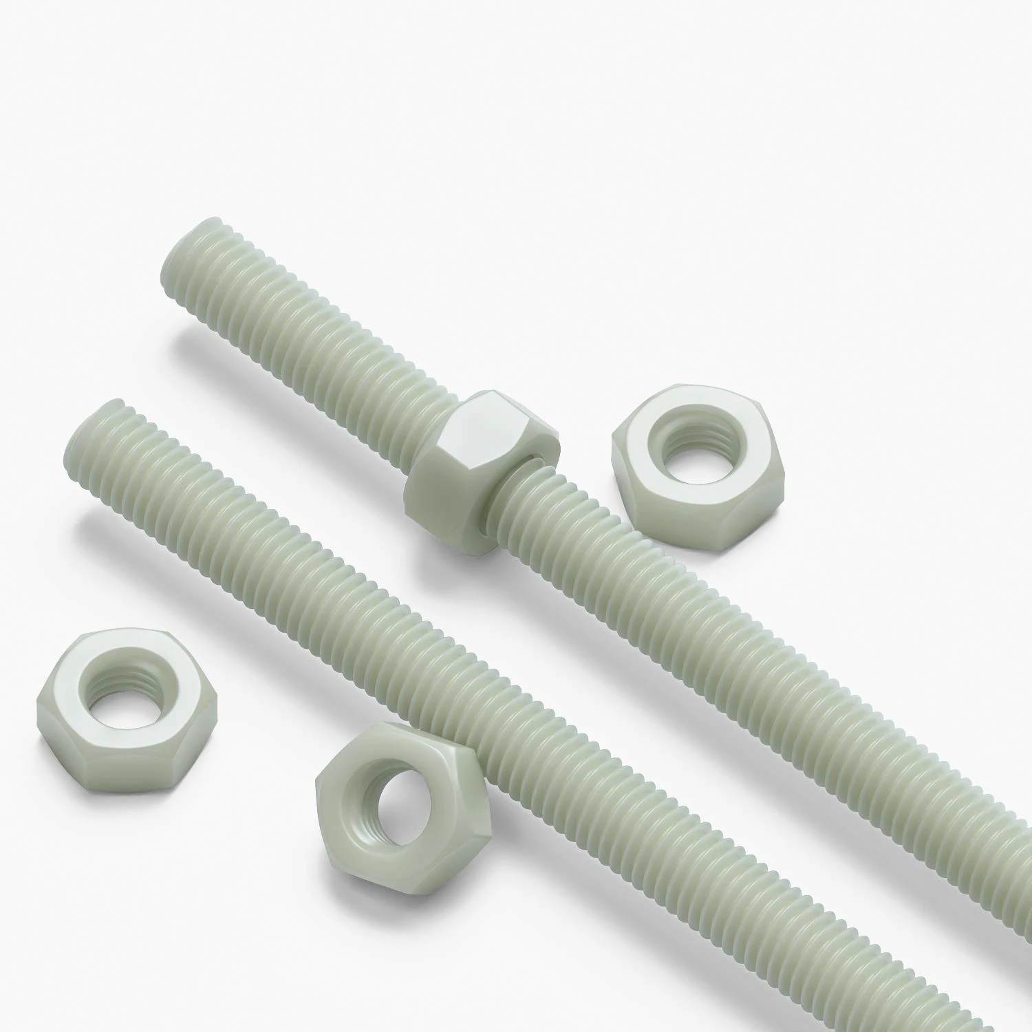 2x Natural Nylon PA66+GF M10 x 1000 mm Threaded Rods, Studding + 4 Nuts