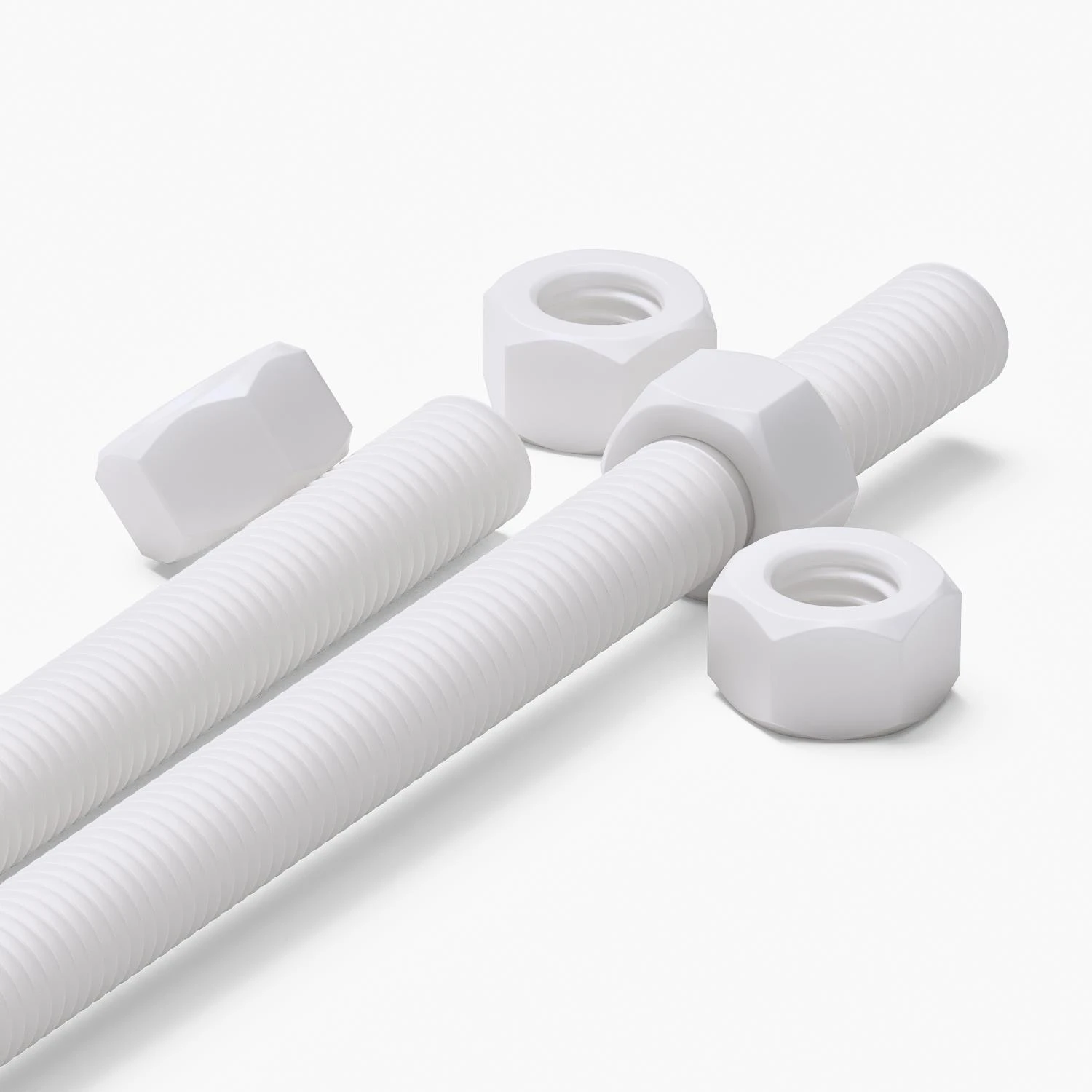 2x White Polypropylene (PP) M10 x 500 mm Threaded Rods, Studding + 4 Nuts