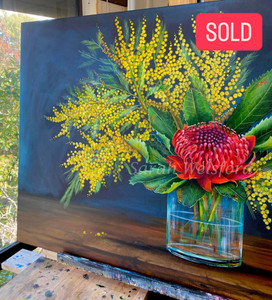 NEW Original Acrylic on linen still life painting 'wattle a day' NEW Original Acrylic on linen still life painting 'wattle a day'