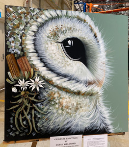 NEW Original Acrylic painting 'Boho owl' Series Sage with flannel flowers green NEW Original Acrylic painting 'Boho owl' Series Sage with flannel flowers green
