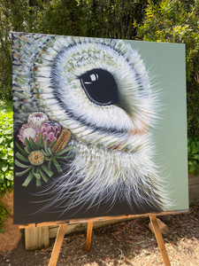 NEW Original Acrylic painting 'Boho owl' Series Sage with bankisa and proteas NEW Original Acrylic painting 'Boho owl' Series Sage with bankisa and proteas