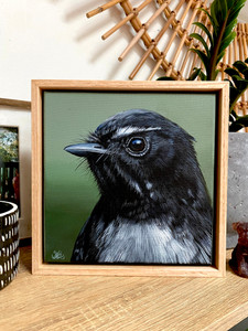 Original painting as part of my oak framed series Willie wagtail