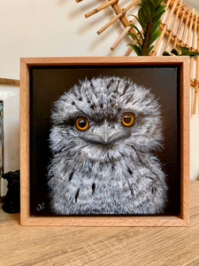 Original Painting as part of my Oak Framed Series A Tawny frogmouth baby