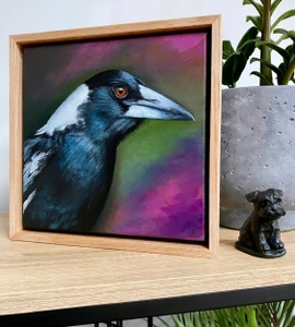 Original Painting as part of my oak framed Australian bird portrait series Magpie