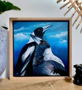 Original Painting as part of my oak framed Australian bird portrait series Magpies