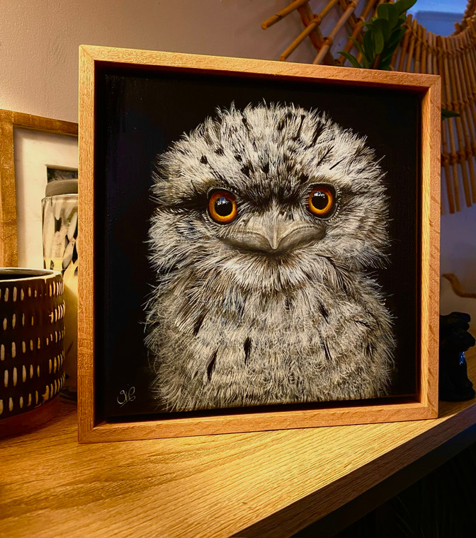 Original Painting as part of my Oak Framed Series A Tawny frogmouth baby