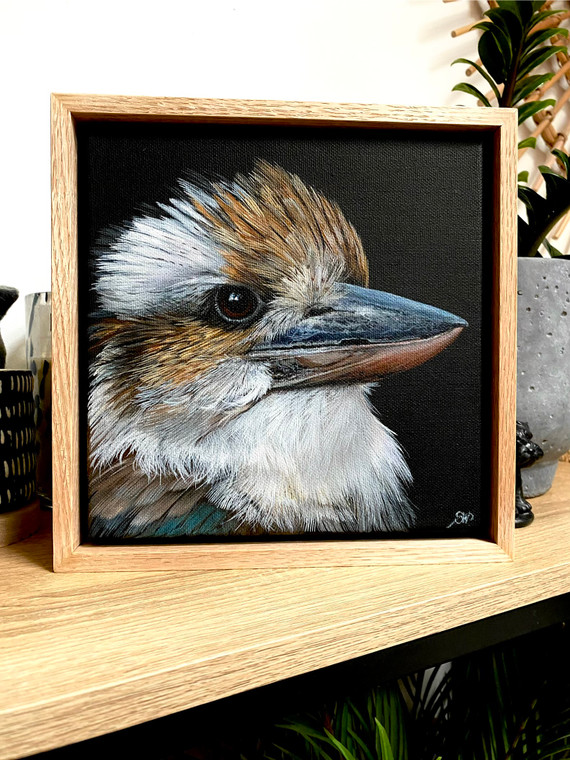 Original Painting as part of my Tasmanian 0ak framed Australian bird portrait series Kookaburra