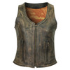 High Mileage HML1031DB Women's Vintage Distressed Brown Premium Cowhide Leather Motorcycle Vest