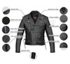 Vance VL515TG Mens Premium Cowhide Conceal Carry Insulated Liner and Side Laces Classic MC Motorcycle Biker Black Leather Jacket - Infographics