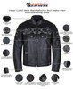 Vance VL535S Men's Black Reflective Skull Leather Biker Motorcycle Riding Jacket - Info