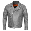 High Mileage HMM517DG Men's Beltless Dual Conceal Carry Distressed Gray Premium Cowhide Leather Biker Motorcycle Jacket - front front