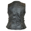 High Mileage HML1037DG Womens Distressed Gray Premium Cowhide Biker Motorcycle Leather Vest With Buckles - Back View