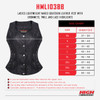 High Mileage HML1038B Womens Black Premium Soft Goatskin Leather Vest With Twill Lace and Grommet Highlights - Sizechart