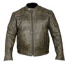 High Mileage HMM542DB Men's Distressed Brown Premium Cowhide Vented and Padded Biker Scooter Jacket - front