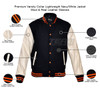 Mens MJ591NW Navy/White Lightweight Wool with Real Leather Premium Varsity Letterman Jacket - Infographics