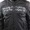 Mens Black Embroidered Reflective Skull CE Armored Textile Biker Motorcycle Jacket - Detail View