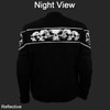 Mens Black Embroidered Reflective Skull CE Armored Textile Biker Motorcycle Jacket - Night View-1