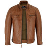 Vance Leather Men's Cafe Racer Waxed Lambskin Austin Brown Motorcycle Leather Jacket - Open View