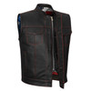 High-Mileage-HMM924R-Men's-Zipper-Snap-Closure-Collarles-Leather-Club-Vest-American-Flag-Liner-Red-Stitching-main