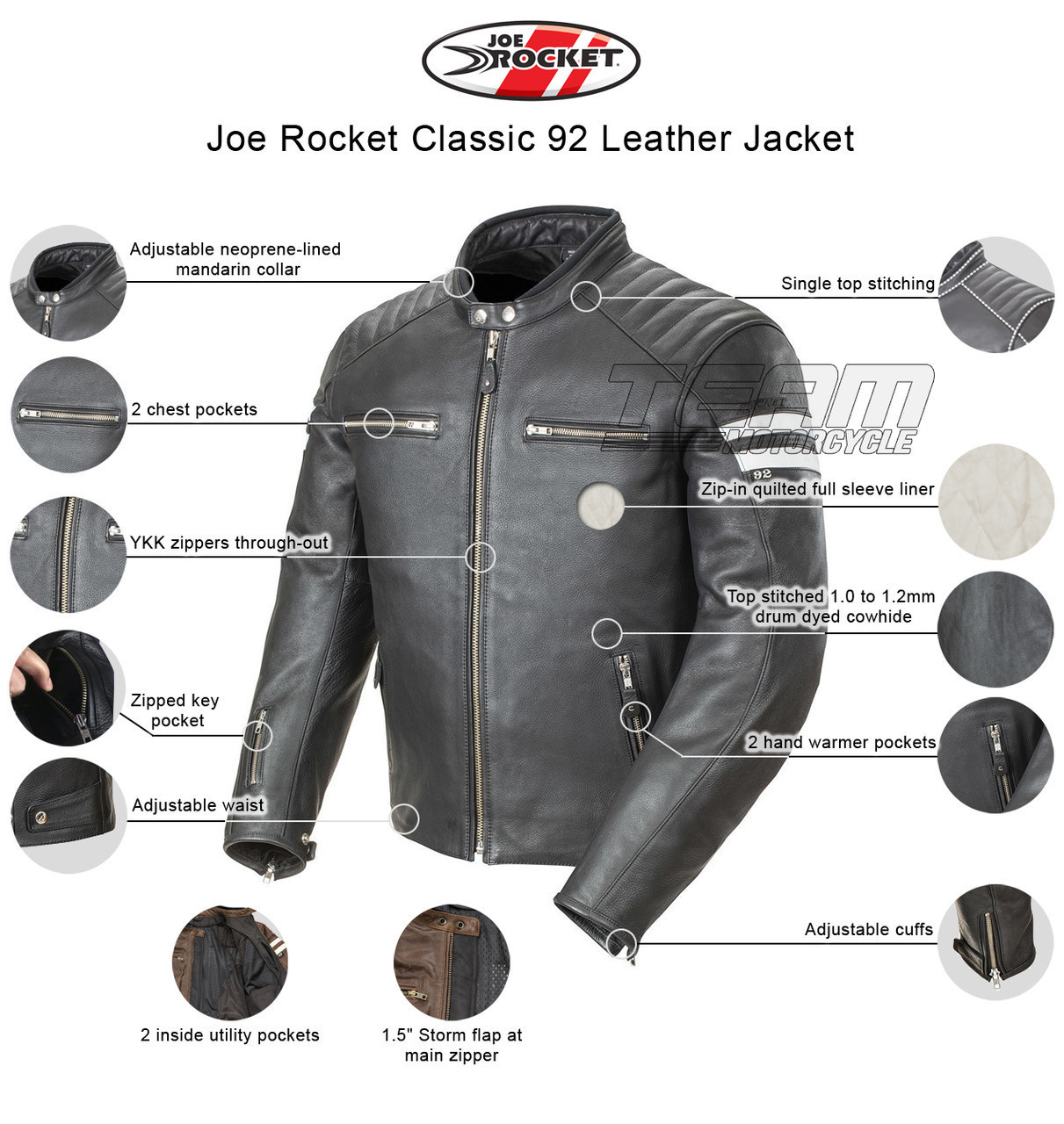 Joe Rocket Classic 92 Mens Leather Motorcycle Jacket