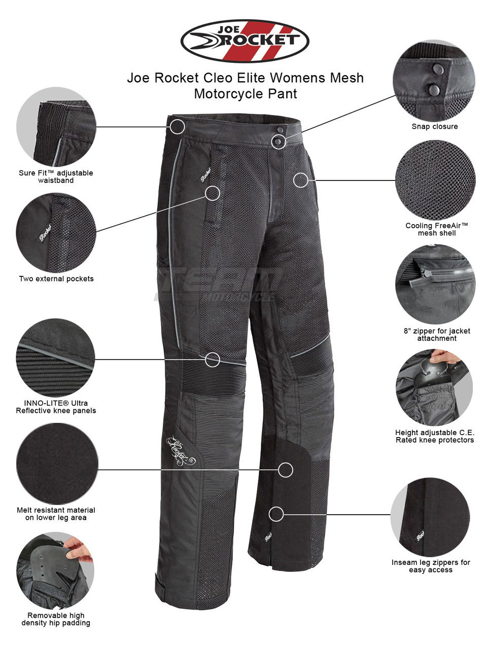 Mens Motorcycle Mesh Pants Full Leg Zipper