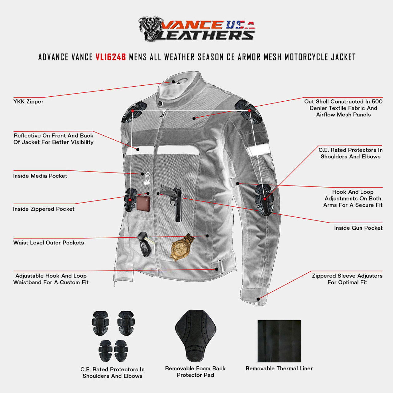 Men All Weather CE Armor Mesh Motorcycle Jacket