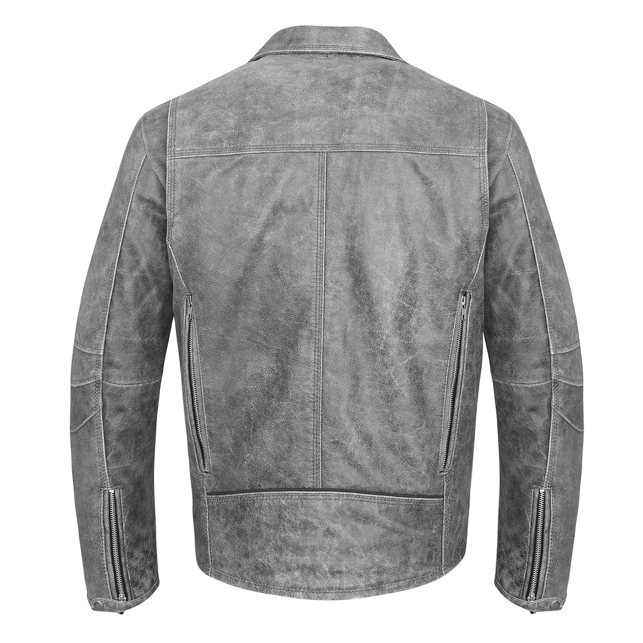 Gray Leather Men\'s Motorcycle Beltless Jacket